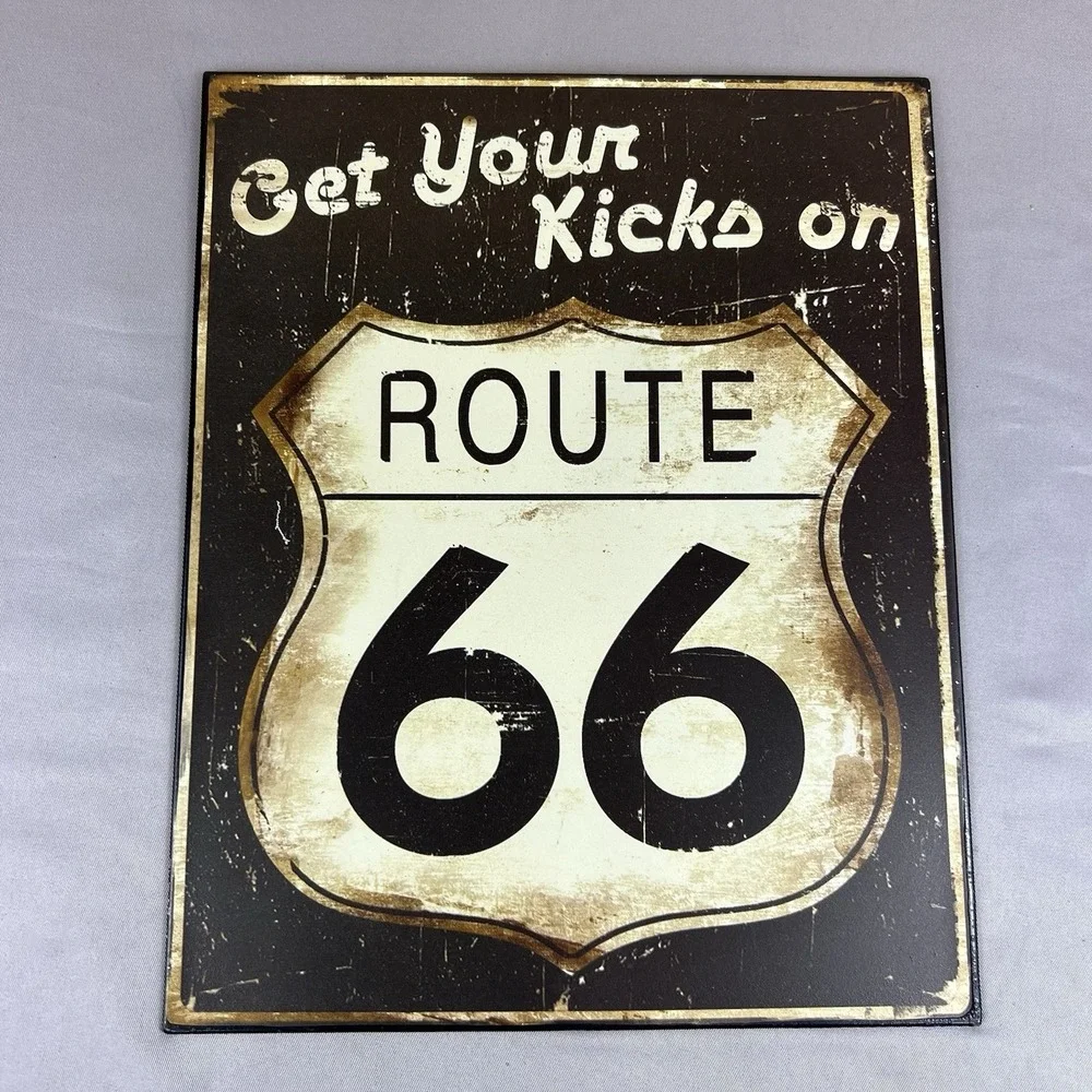 Route 66 Rustic Metal Sign Wall Decor Road Trip Americana Get Your Kicks Used